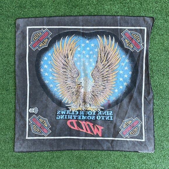 VINTAGE HARLEY DAVIDSON SINK YOUR CLAWS EAGLE BANDANA BLACK OS - Picture 3 of 7